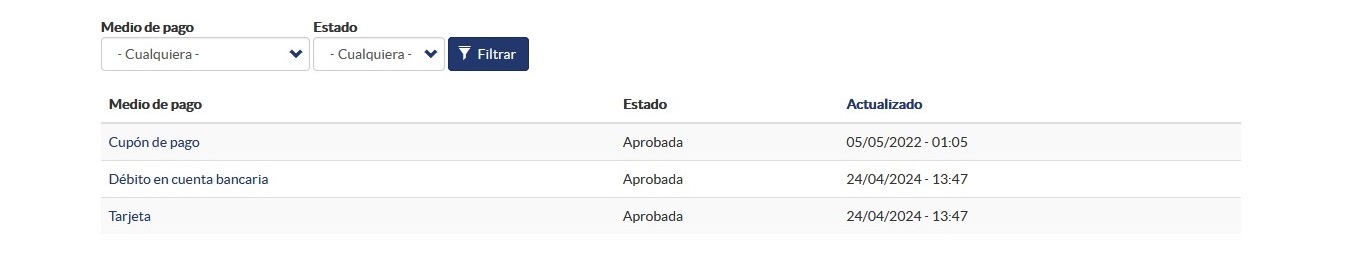 Solicitar Actualización de los Medios de Pago