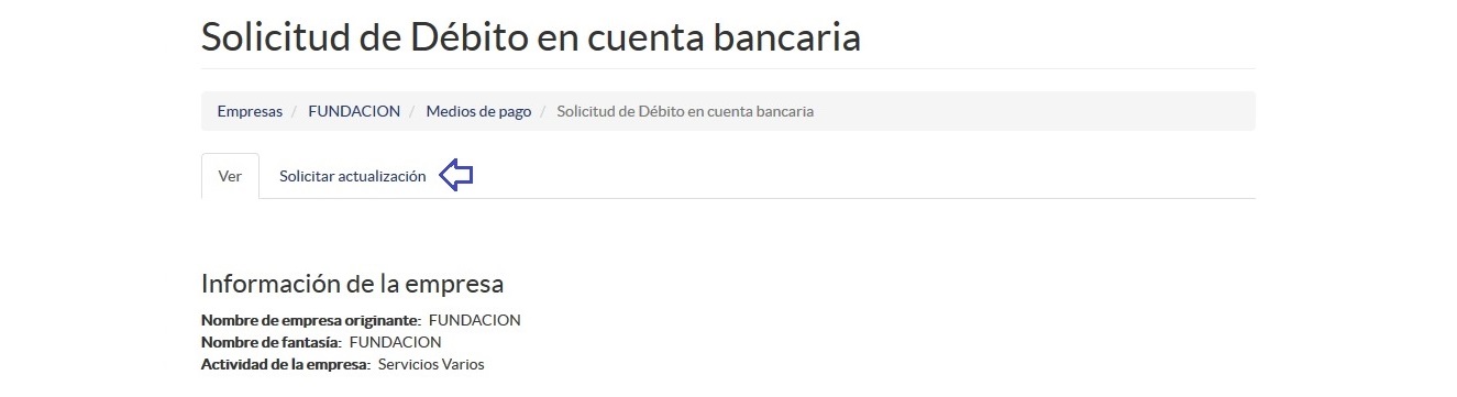 Solicitar Actualización de los Medios de Pago