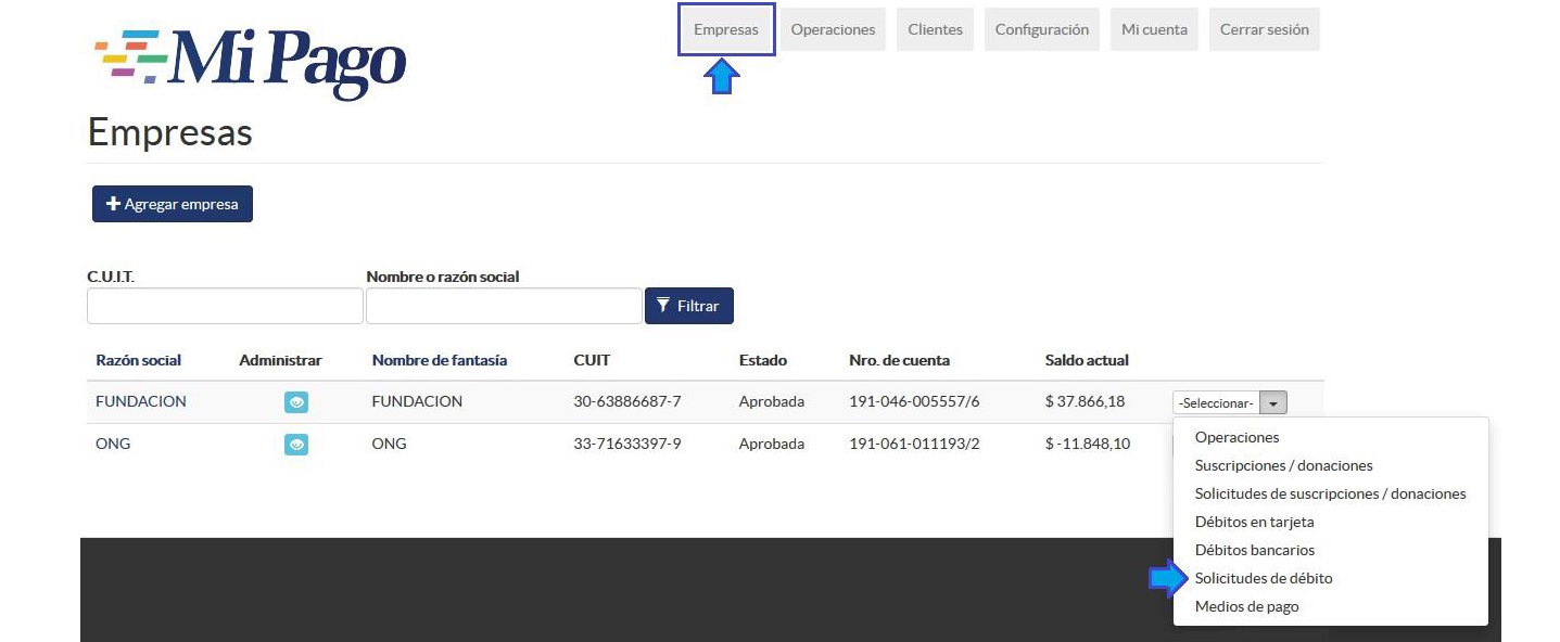 Editar una Solicitud de Débito