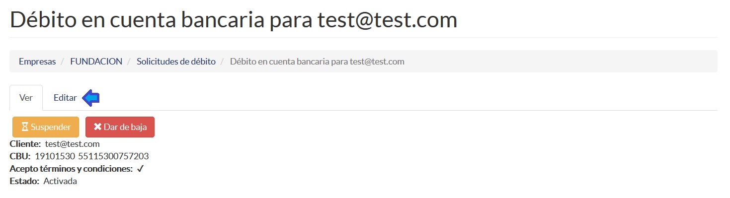 Editar una Solicitud de Débito