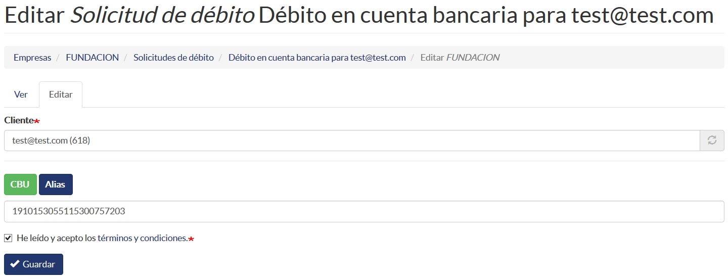 Editar una Solicitud de Débito